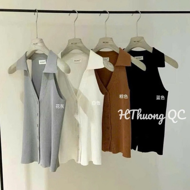 WGWE• สเวตเตอร์ mtg คอปกแขนกุดและปุ่มแนวตั้ง 5519 wgwe สินค้า QC ฮิตร้อน ฟรีไซส์