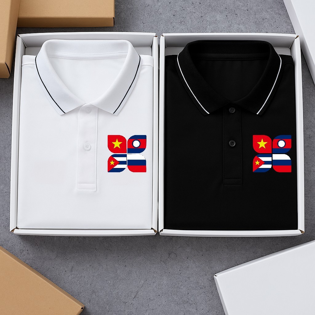 เสื้อยืด INTERNATIONAL HUU COMBO - FLAG OF 4 VIETNAM COUNTRYS, LAOS, RUSSIA, CUBA