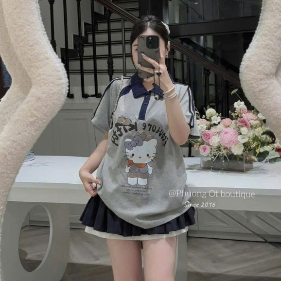 ชุดเสื้อผ้าสตรีฤดูร้อนชุดสตรีหรูหรา NEW LAUNCHED MODEL ชุดคอปกแมวพร้อมกระโปรงบะหมี่ cv 2 ชั้น Me68