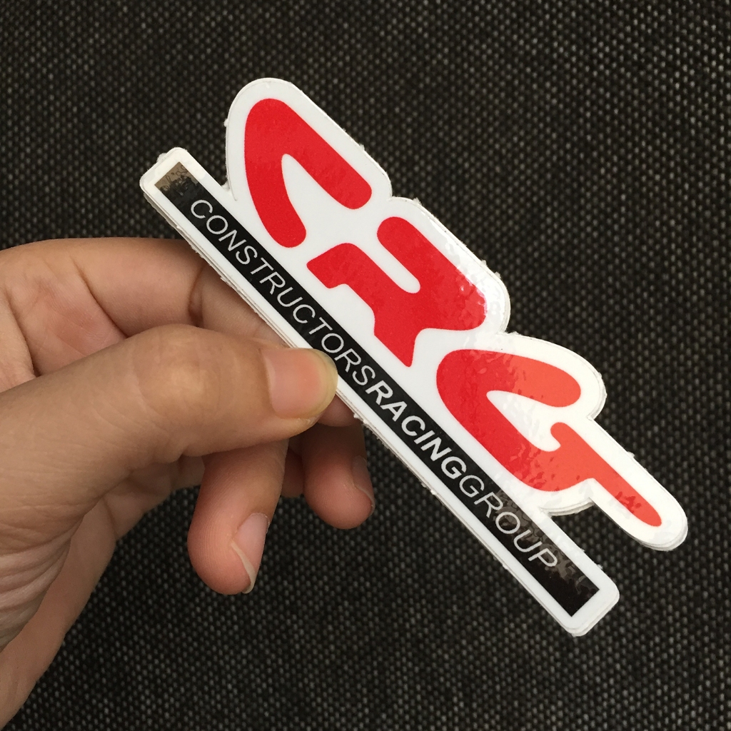 CRG Logo[10.7x3.3cm] พื้นหลังสีขาว ตัวอักษรสีแดง เหนียวสุดๆ สติกเกอร์รูปลอกกันน้ําสติกเกอร์แข่งตกแต่