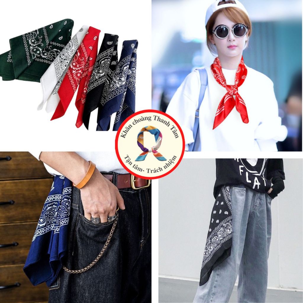 ผ้าพันคอสี่เหลี่ยมสําหรับผู้ชายและผู้หญิงผ้าฝ้าย 55x55ซม. - Tuban badana ผ้าห่อผม เชือกผูกกระเป๋าแฟช