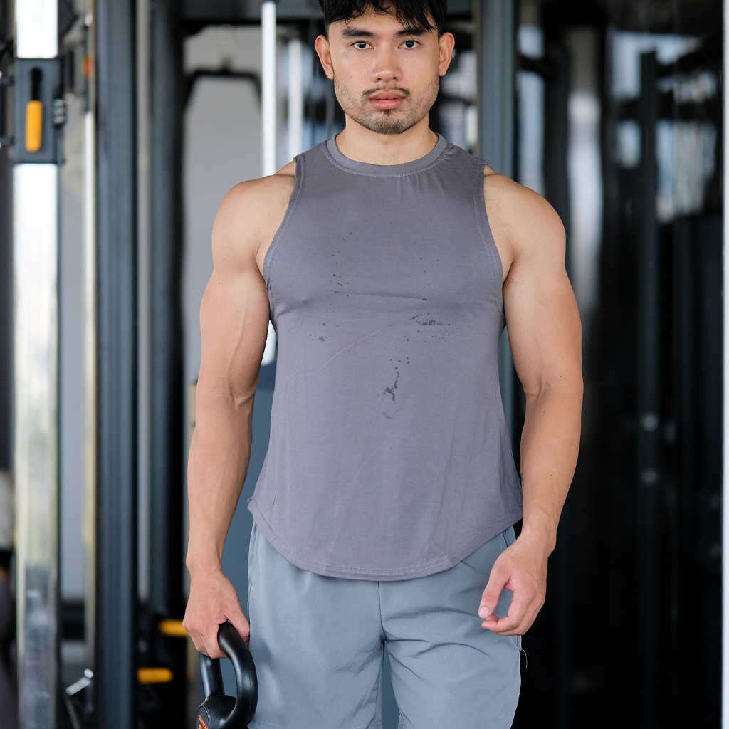 เสื้อกล้ามเสื้อยิมผู้ชายแบบ LFT Base ธรรมดา ผ้าคอตตอนดูดซับเหงื่อ