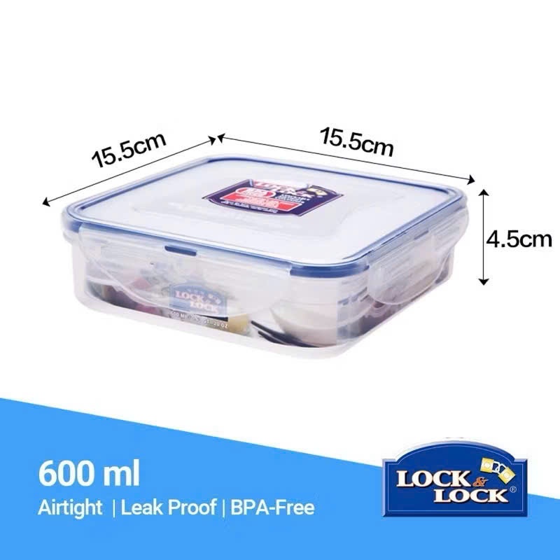 กล่องเก็บอาหาร 600ml Lock&Lock HLP822 พลาสติก PP กันร้อนหก