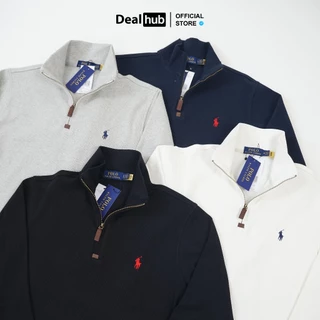 เสื้อกันหนาวครึ่งซิป Rap Lauren Turn-down Collar Horse เย็บปักถักร้อยกํามะหยี่ผ้า Quarter Zip Regular Fit