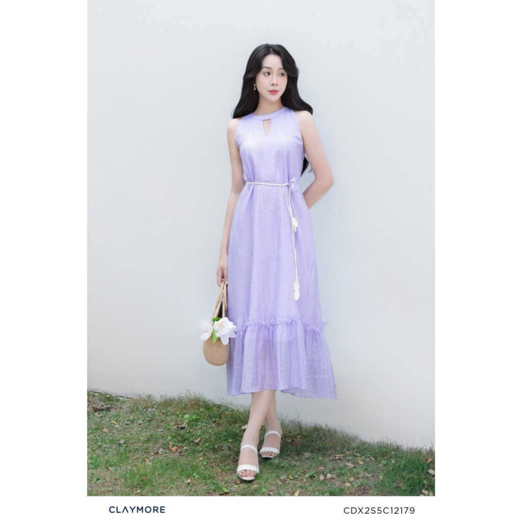 แม็กซี่เดรสชายหาดคุณภาพสูงผ้าไหมญี่ปุ่นคอปกผัดหรูหราสีม่วงพาสเทล CLAYMORE MS CDX2S5C179