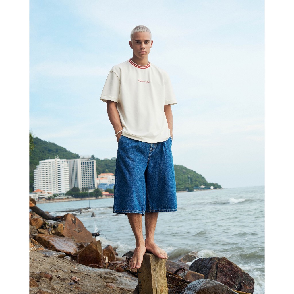 เสื้อยืดแขนสั้นผู้ชายคอปกหลวม - Routine 10S25TSS027