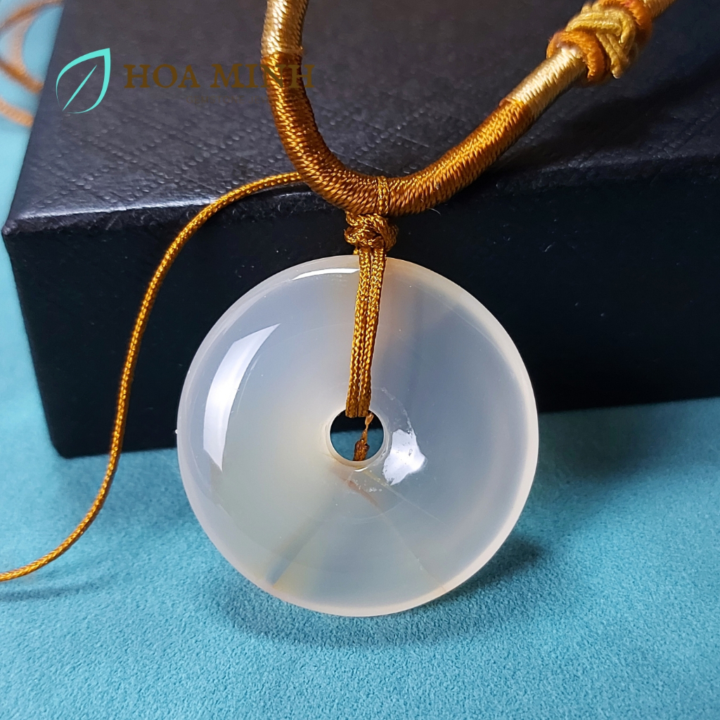 สวย VIP สีขาว Agate จี้ทองแดง ขนาด 31-33mm Hoa Minh Gem