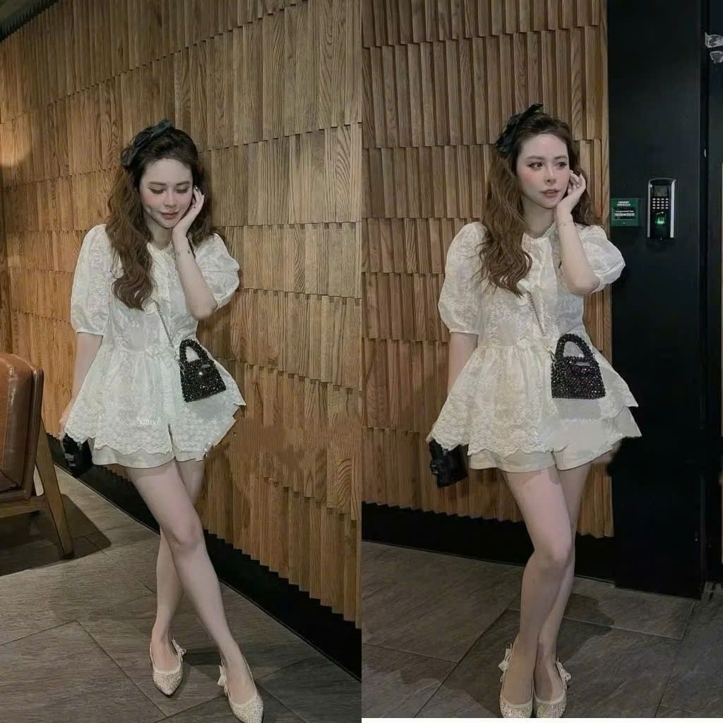 ชุดผ้าลูกไม้สุภาพสตรีสุดหรู 3 ชิ้นพร้อมโบว์สําหรับแฟชั่นสตรีภายใต้ 55 กก. Shop An89