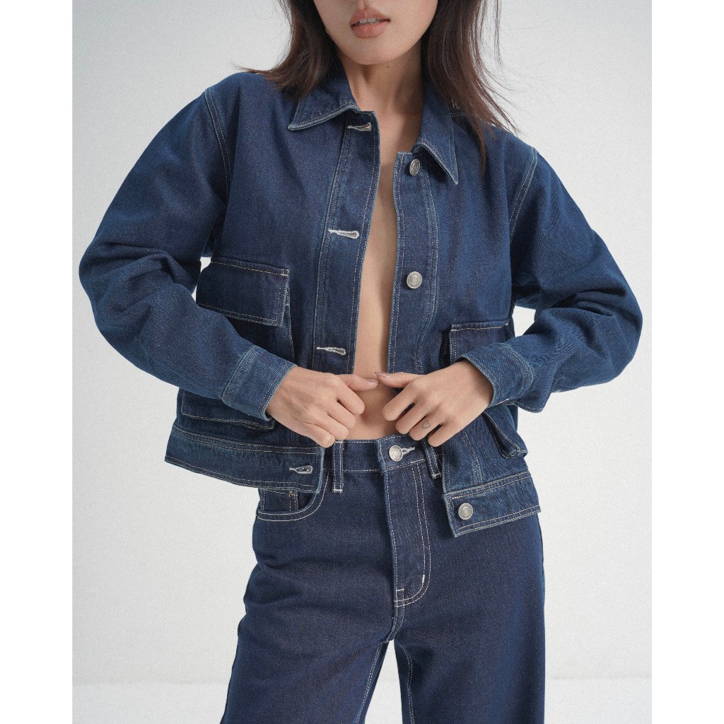 Crop Denim Jacket - Crop Denim Jacket - สีขาวบน Denim