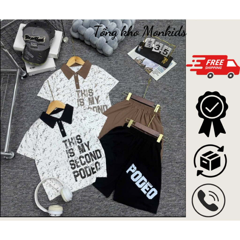 โปลี (ม่อนคิดส์) 18-60กก. ชุดโปโลแขนสั้น Po.deo ผ้าคอตตอนยืด 4 ทิศทาง