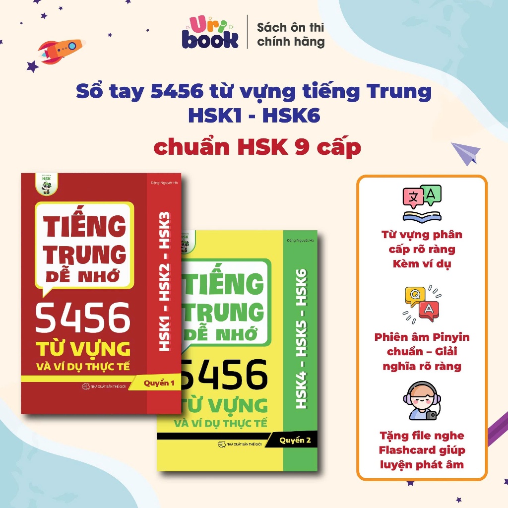 สมุดบันทึกคําศัพท์ภาษาจีน 5456 HSK1 - HSK6 มาตรฐาน HSK 9 ระดับ พร้อม Pinyin - Vietnam Fork - Example