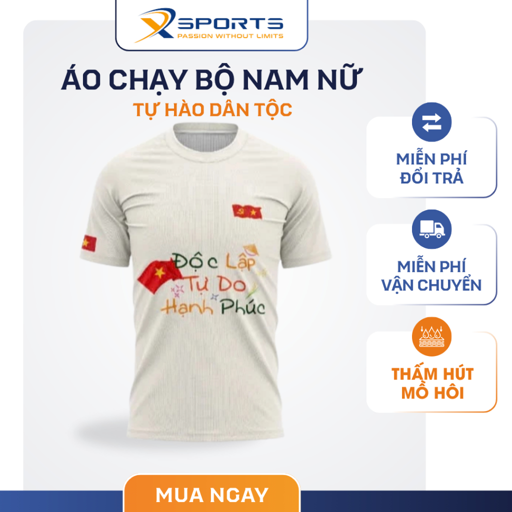 เวียดนามธงชาติเสื้อวิ่งชายและหญิง-พิมพ์ด้วยตัวอักษรอิสระแห่งเสรีภาพและความสุข-เหตุการณ์เทศกาลเสื้อวั