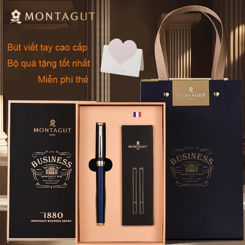 คุณภาพสูง ปากกาลายเซ็น Montagut, ปากกาลงนามที่ดีที่สุด ON REQUEST ENGRAVING Blue Ink - FULL BOX