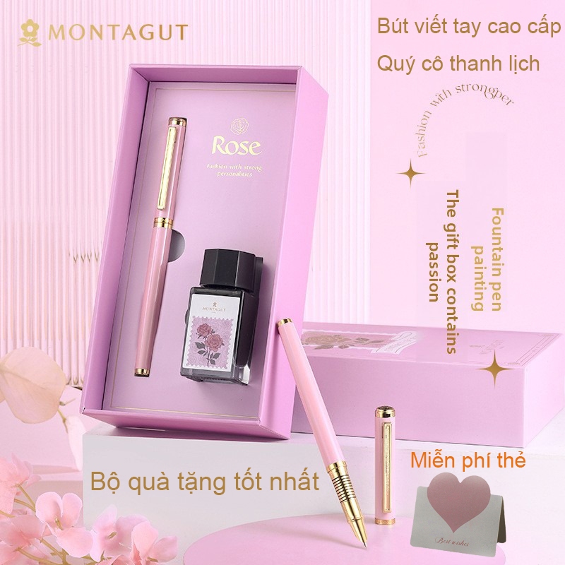 MONTAGUT ปากกาลายเซ็นพรีเมี่ยม ปากกาลูกลื่นลายเซ็นเงินโลหะคุณภาพสูงของแท้ ชุดเป็นของขวัญ ปากกาลายเซ็