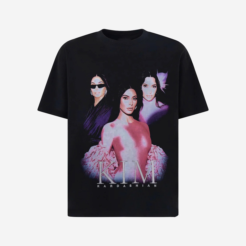เสื้อยืด Unisex สําหรับผู้ชายและผู้หญิง พิมพ์ลาย Kim Kardashian สีดํา สไตล์ y2k ย้อนยุค