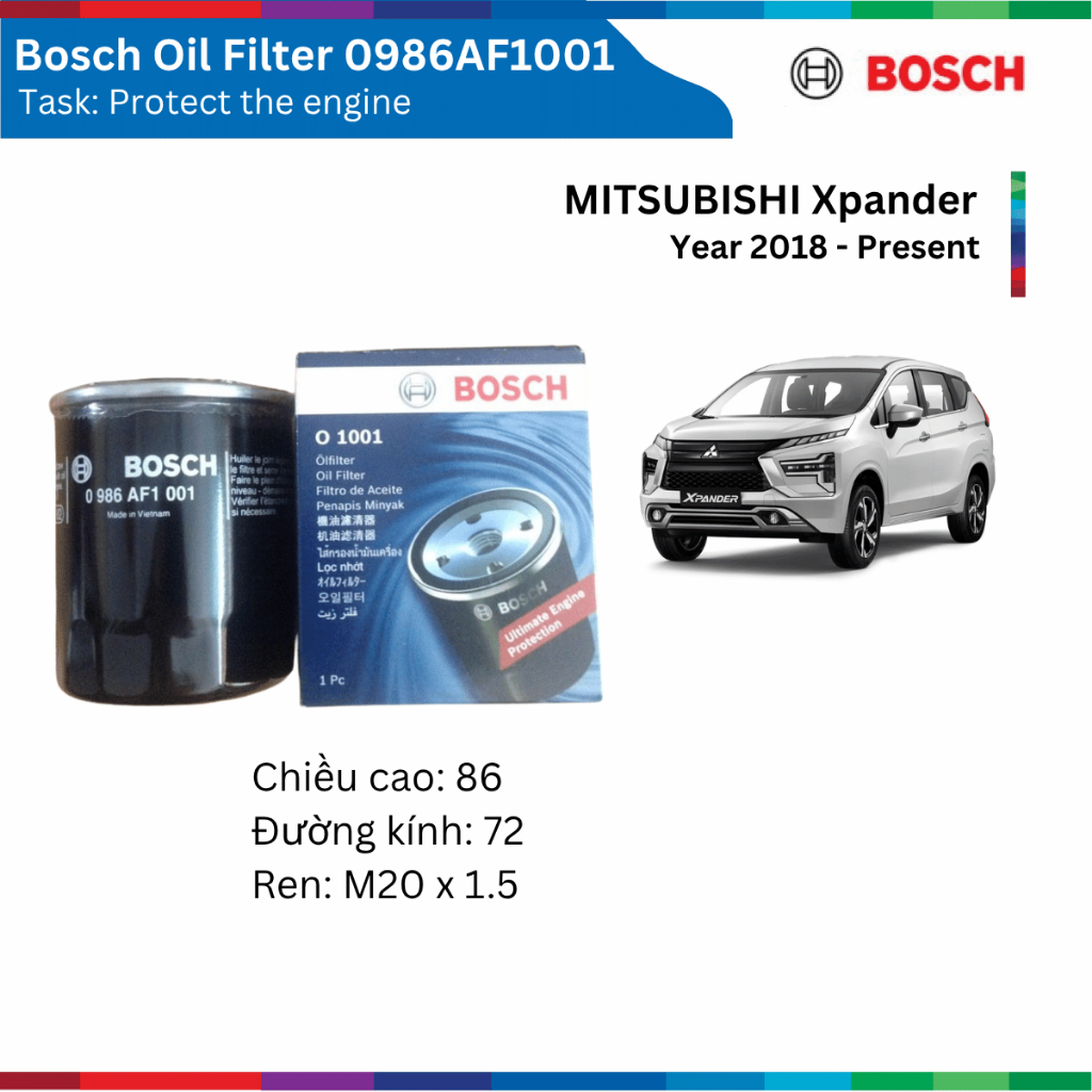 กรองน้ํามันเครื่อง BOSCH 0986AF1001 สําหรับ MITSUBISHI Xpander 2018 ปัจจุบัน