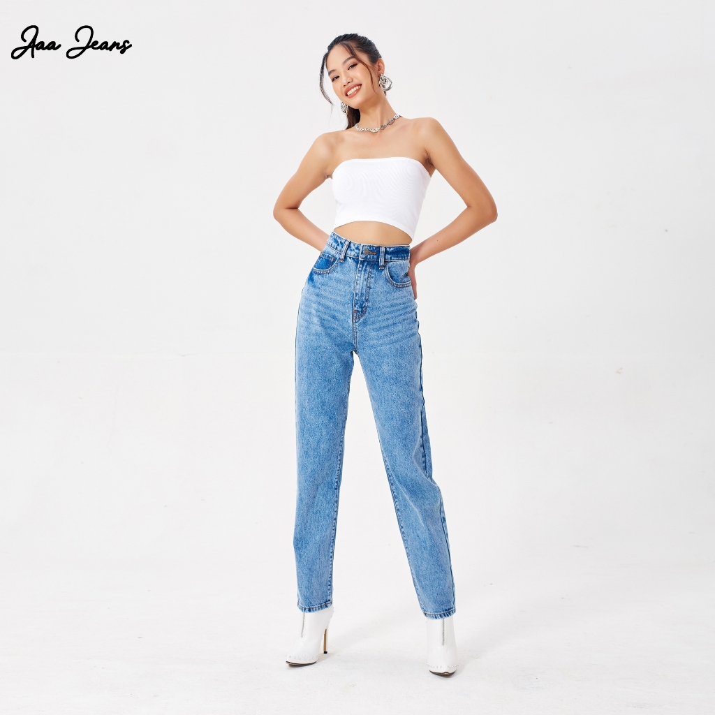 Aaa Jeans - กางเกง Mom Jeans เอวสูง สี Classic Blue