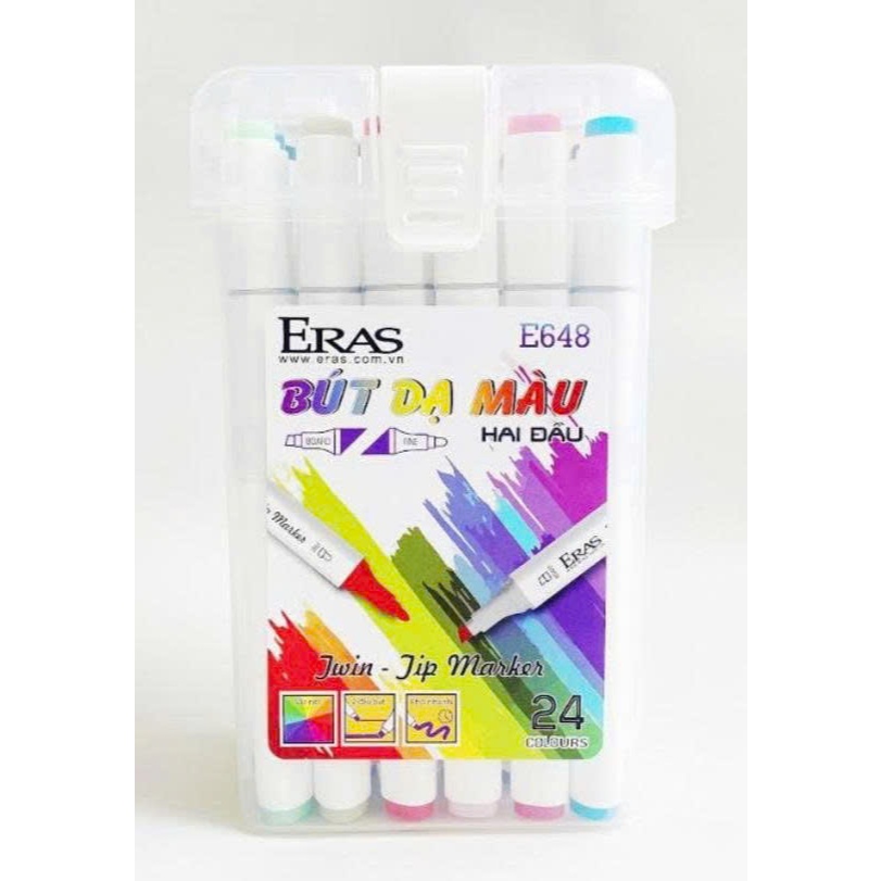 Eras ปากกามาร์กเกอร์สี 2 หัว 24 สี กล่อง 12/24 E647 - E648