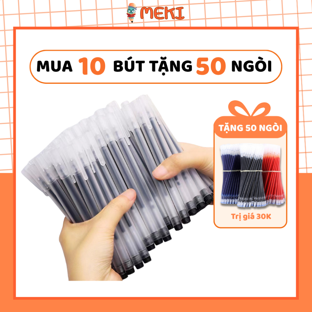 [ฟรี 50 NIBS] Combo of 10 MEKI Gel Pens Liquid Ballpoint Pens Black Blue Red Quick-drying Gel Ink 0.