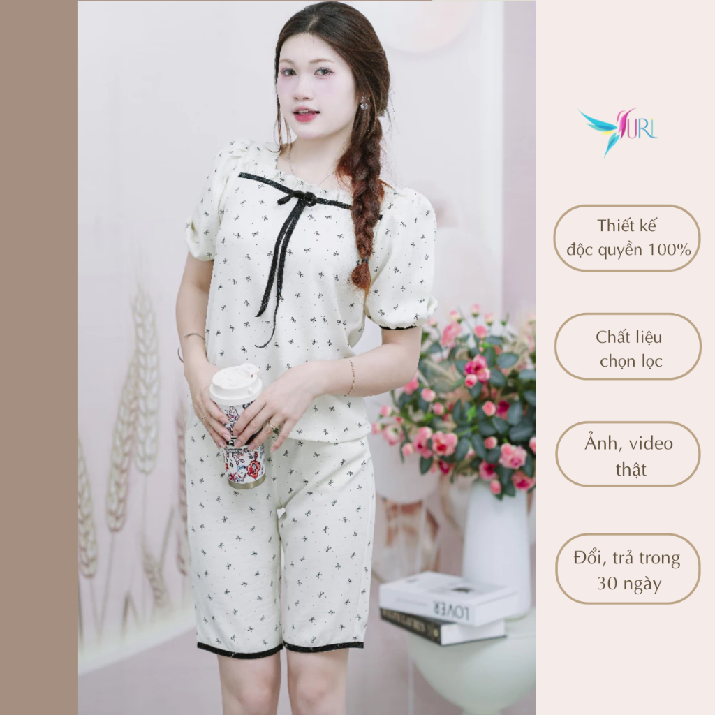 URI ชุดนอน ชุดอยู่บ้านคอเหลี่ยมกางเกงขาสั้น