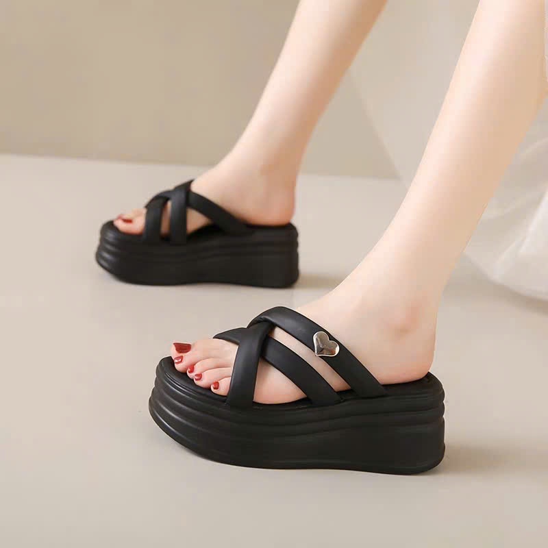 PREMIUM LEATHER HEART CROSS-SANDAL SLIPPERS tcn1