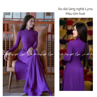 Ao dai สีม่วงแบบดั้งเดิมพร้อมแผ่นชีฟอง 4 แผ่น เข้ากับฟิกเกอร…