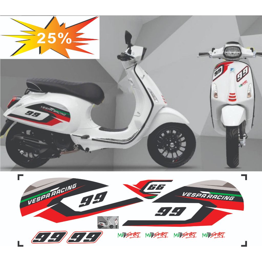 Vespa Sprint - Primavera - สติ๊กเกอร์ติดรถยนต์ Vespa Racing รุ่น 99 สติ๊กเกอร์พิมพ์ลาย 3 ชั้น กันน้ํ