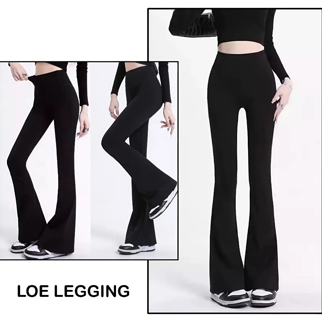 กางเกงเลกกิ้งสตรีเอวสูงขาบานคุณภาพสูง 4-Way Stretch Hack Shape - qloe196