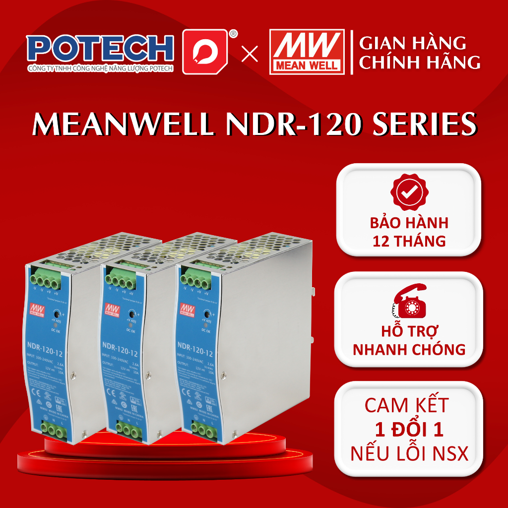 แหล่งจ่ายไฟ MEANWELL NDR-120-12, NDR-120-24, NDR-120-48, แหล่งจ่ายไฟ Din Rail Meanwell พร้อมราง 120W
