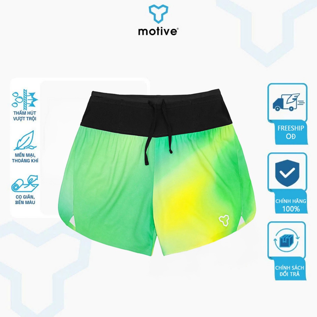 MOTIVE WM SHORT BELT กางเกงขาสั้นกีฬาวิ่งยิมมัลติฟังก์ชั่นสําหรับผู้หญิง - น้ําเงิน/เหลือง SM 201