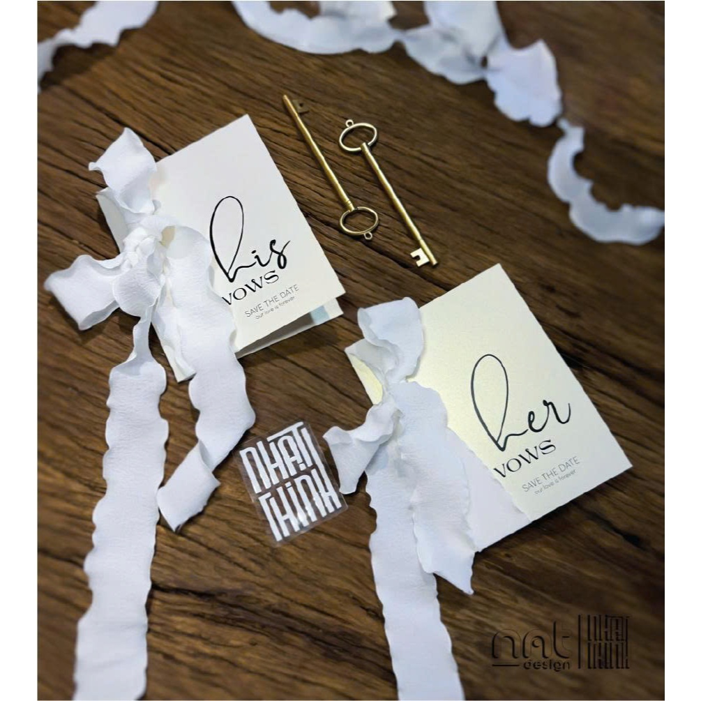 ชุดการ์ด HIS VOWS - HER VOWS • กระดาษ FRAGANT พร้อมโบว์ผ้ายาว • ออกแบบ NNT [H07]