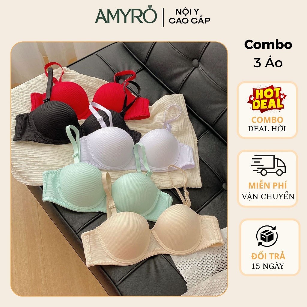 Combo of 3 Womens Underwire Bras - ชุดแผ่นโฟมบางและเบา 3 ชิ้น AMYRO A824