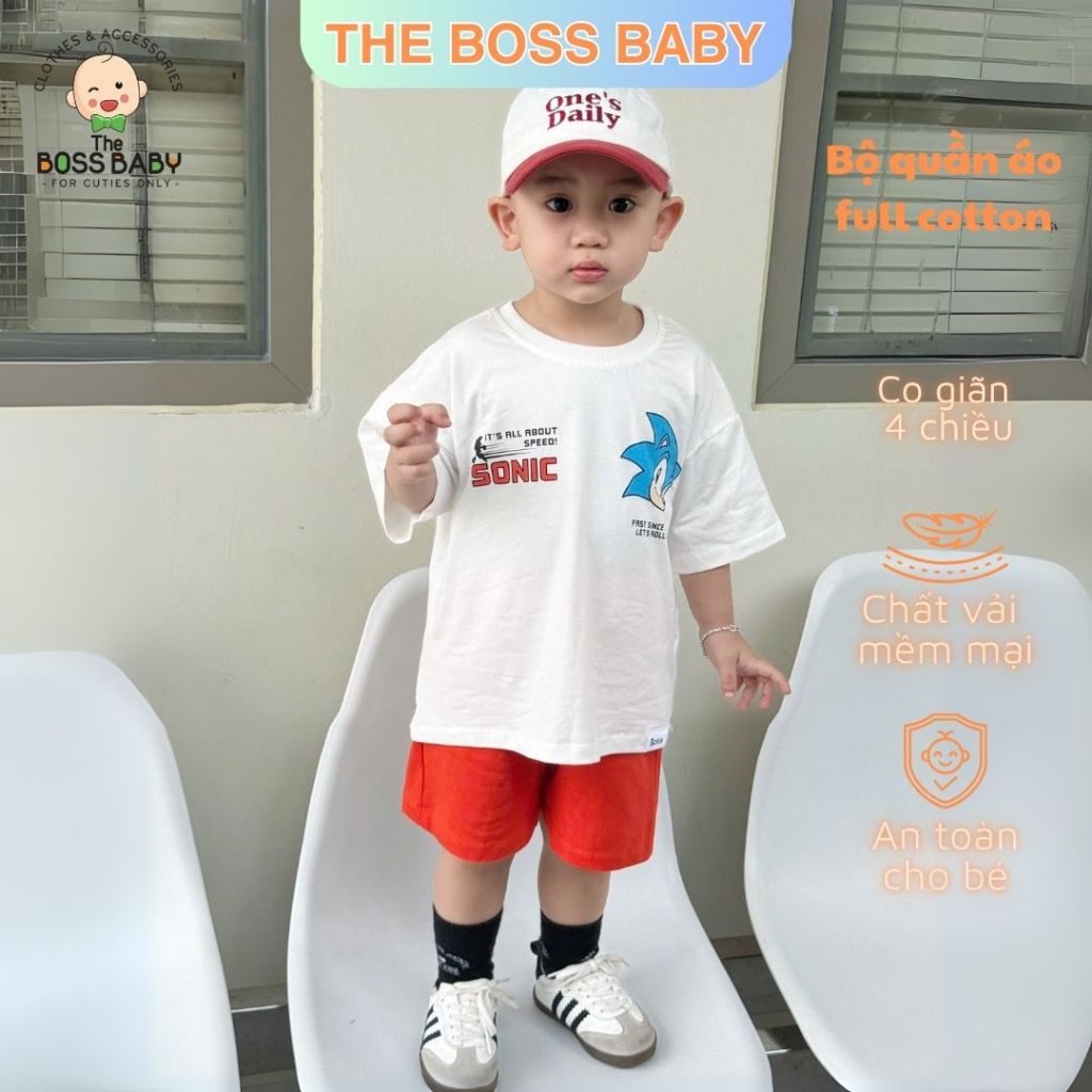 So.nicc สีแดง สีส้ม ชุดเสื้อผ้าเด็กผู้ชาย - ผ้าคอตตอนเต็มตัวยืด 4 ทิศทาง - แบรนด์ The Boss Baby SH25