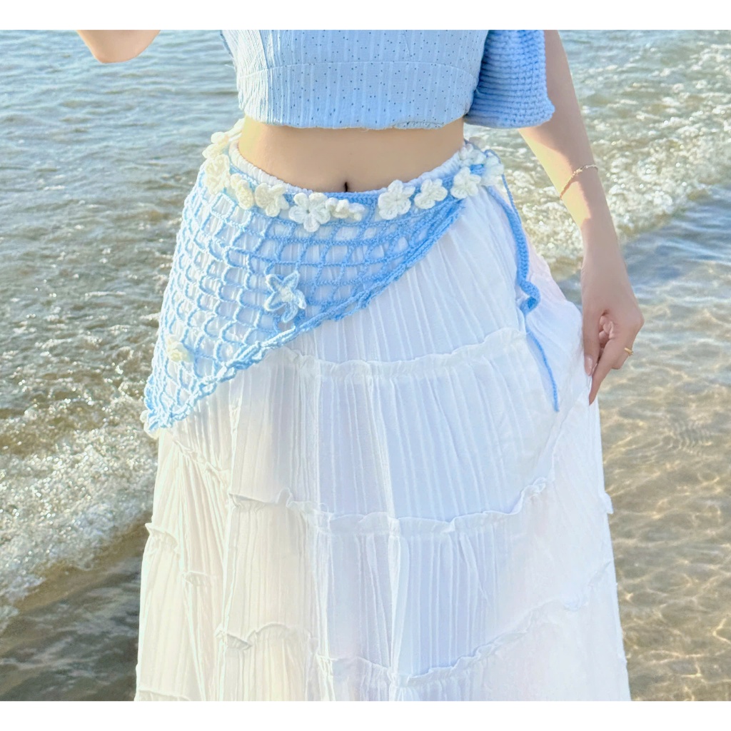 HANDMADE WOOL FLOWER MESH WAIST STRAP