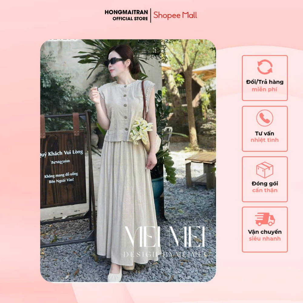 ชุดผู้หญิง Mei Mei เสื้อแขนกุดลายดอกไม้หรูหราผสมกระโปรงยาวคอนซีลเลอร์ Flattering ST20236 Ver1