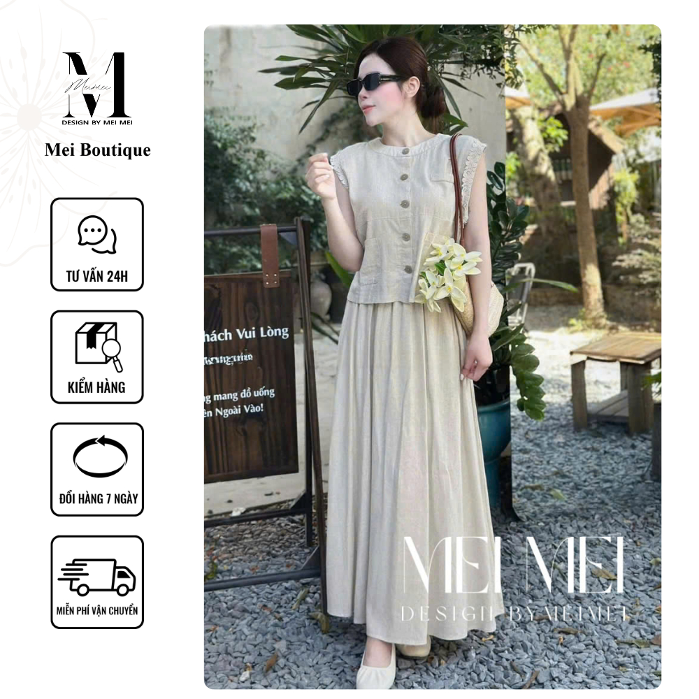 ชุดผู้หญิง Mei Mei เสื้อแขนกุดลายดอกไม้หรูหราผสมกระโปรงยาวคอนซีลเลอร์ Flattering ST20236 Ver2