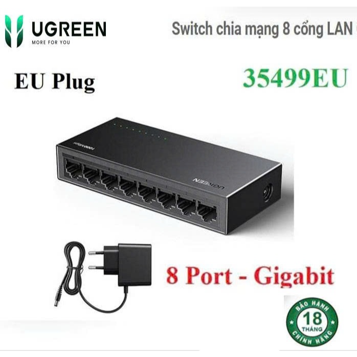 Ugreen 35492EU 35499EU Gigabit LAN Splitter Switch EU Premium Plug (เครือข่าย RJ45 10/100/1000Mbps)