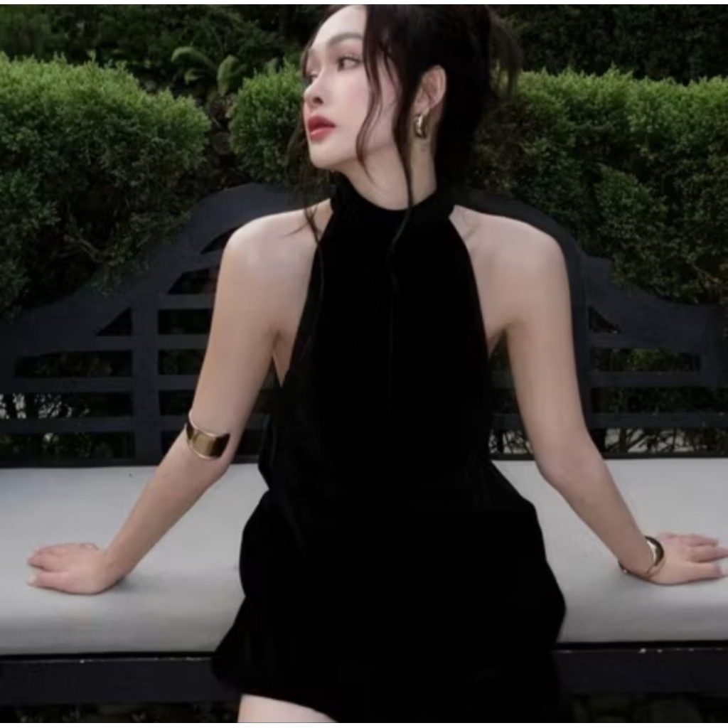 เดรสคล้องคอปาดไหล่ เดรสสายเดี่ยวสั้นไซส์ใหญ่ 40kg-120kg - รูปที่ 2