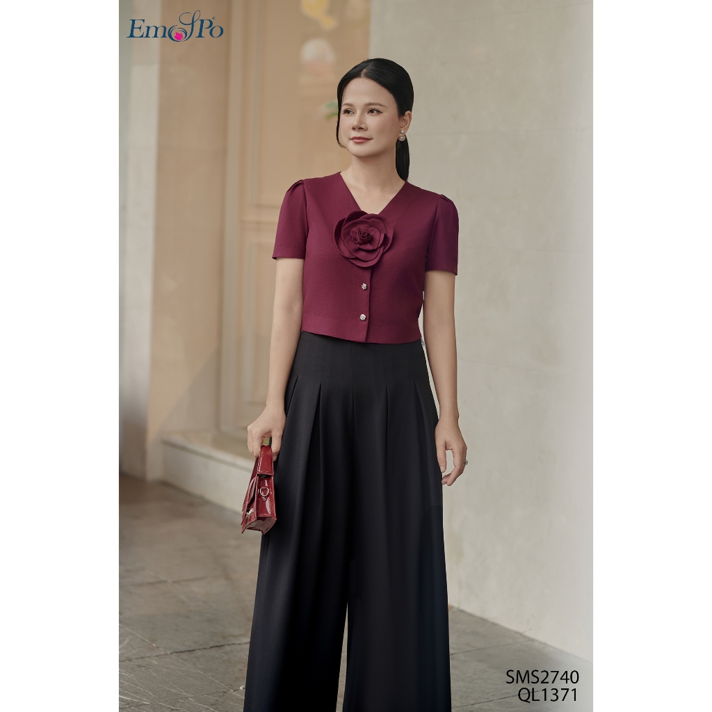 เสื้อเชิ้ต Mezzanine คอปกติดกระดุม แอพดอกใหญ่ SMS2740