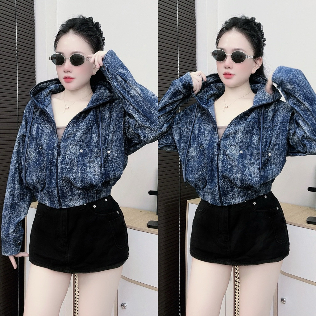CROPTOP Jean Jacket มีกระเป๋าด้านนอก By Hang Fin Shop