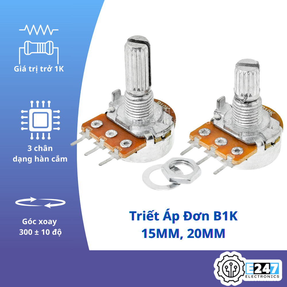 โพเทนชิโอมิเตอร์เดี่ยว B1K 15MM, 20MM (คอมโบ 5 ชิ้น)