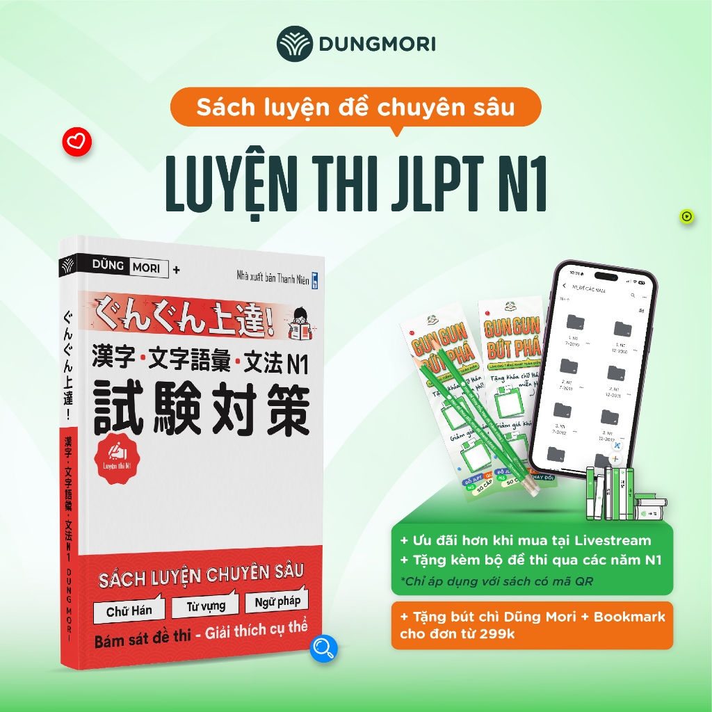 JLPT N1 หนังสือเตรียมสอบญี่ปุ่น Dung Mori - หนังสือฝึกไวยากรณ์เข้มข้น N1 N2 N3