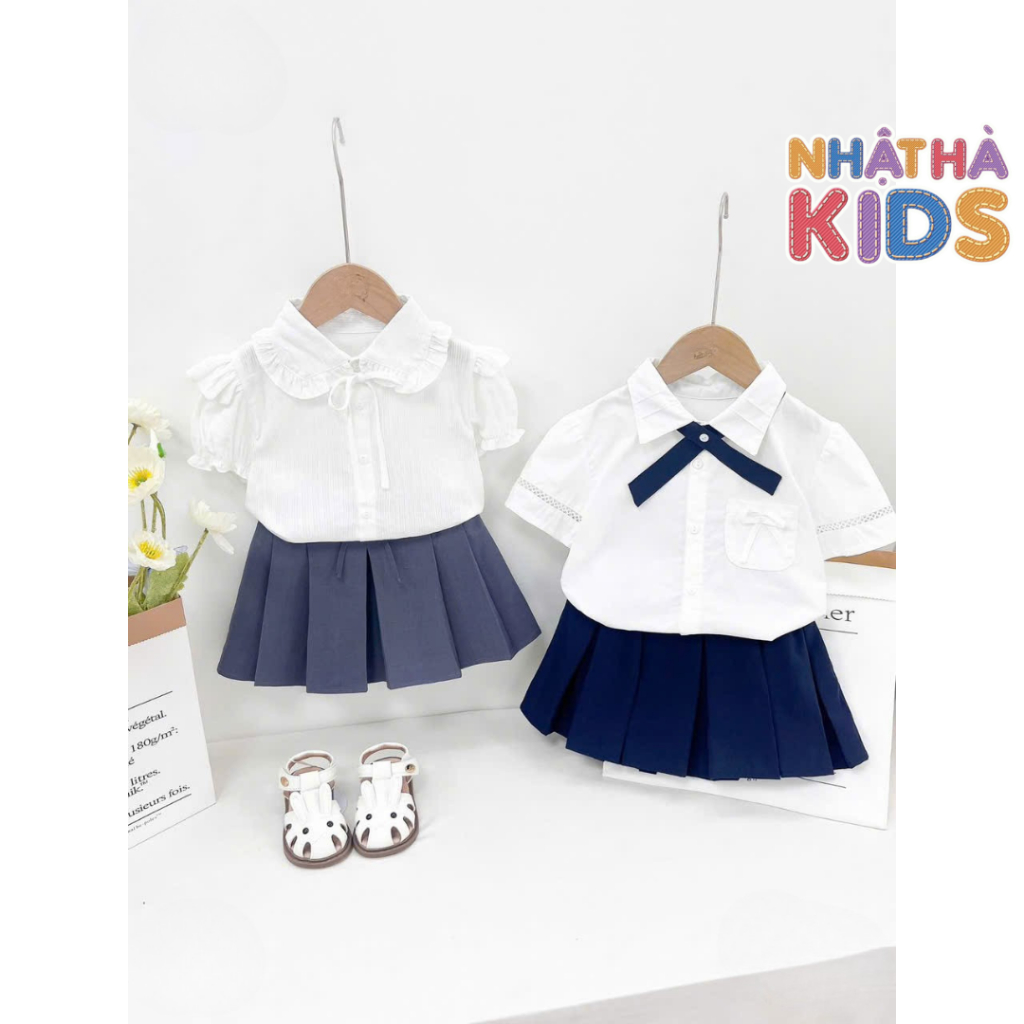 เสื้อเด็กผู้หญิง Nhat Ha Kids ไซส์ 14-45kg E4 ดีไซน์คอจับจีบมีโบว์ ผ้าไหมญี่ปุ่นไร้ริ้วรอย สําหรับเด
