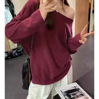 เสื้อปาดไหล่แขนยาวสุดเก๋ เสื้อปาดไหล่ขนกระต่ายสุดหรู ม664