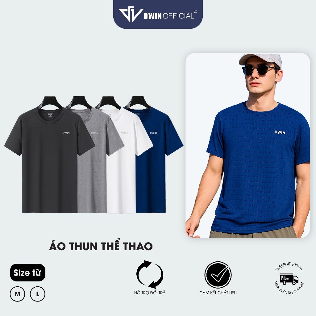 เสื้อยืดกีฬาผู้ชาย DWIN basic ผลิตจากผ้ายืด 4 ทาง coolmax ดูดซับเหงื่อ