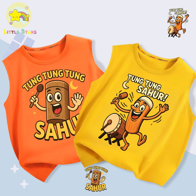 TUNG TUNG TUNG TUNG เสื้อกล้ามเด็กชาย เสื้อยืดผ้าฝ้าย 3 หลุมสุดเท่ พิมพ์ลาย TUNG TUNG SAHUR สําหรับเ