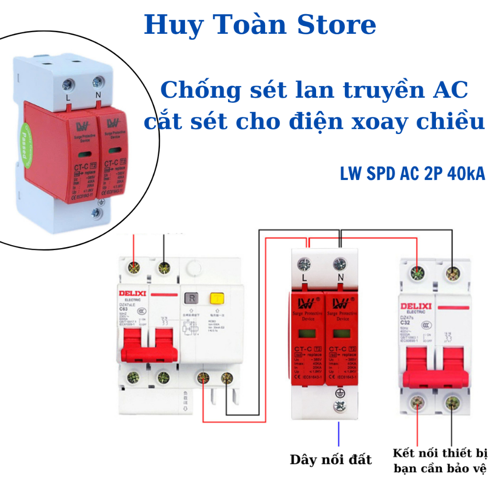 ป้องกันไฟกระชากสําหรับไฟ AC LRW SPD AC 2P 40kA