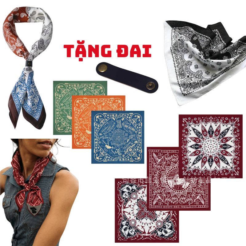 ฟรีเข็มขัดพร้อมผ้าพันคอ SCARF สําหรับผู้ชายและผู้หญิง - Song An Eco ผ้าโพกหัวฮิปฮอปสีส้มน้ําเงินคลาสสิก