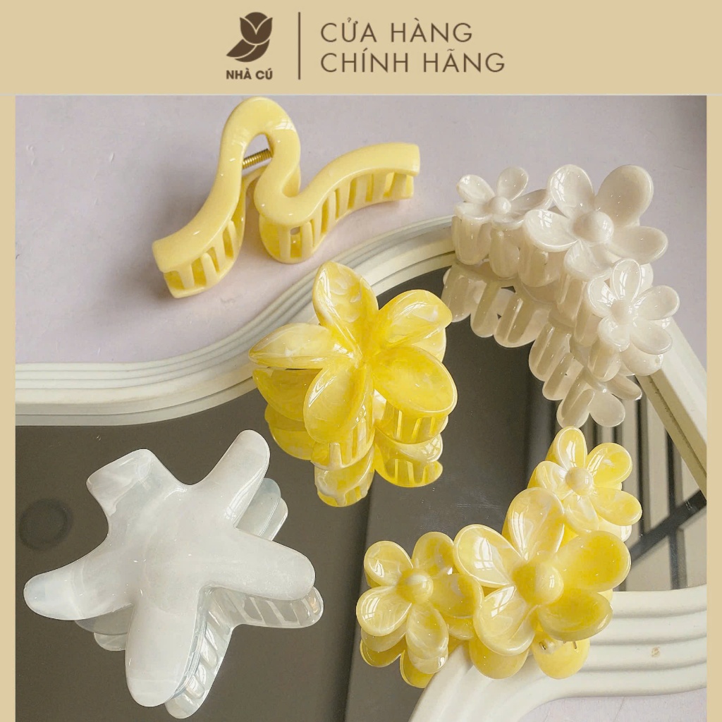OWLS HOUSE Cream Gold Hairpin ชุดหินเลียนแบบ S-รูปปลาดาว Porcelain ดอกไม้สไตล์หรูหราของขวัญสําหรับผู