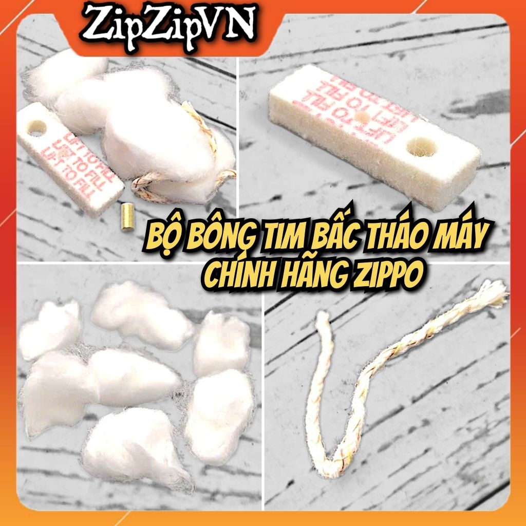 COTTON ของแท้ถอดจากไส้ Zippo ดั้งเดิม ชุด 4 ชิ้น (COTTON, FLINT, WICK,FELT PAD)